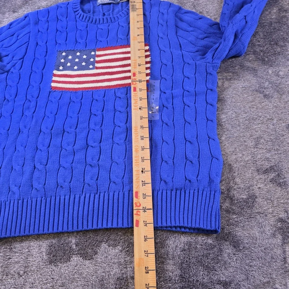 Polo Ralph Lauren Cable Knit Iconic USA Flag Sweater Mens L Blue Patriotic